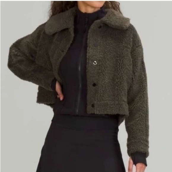 lululemon athletica Jackets & Blazers - Lululemon Cropped Teddy Jacket Olive Green